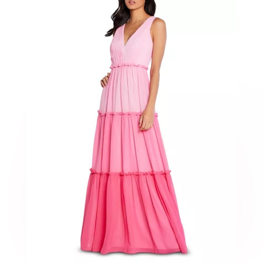 Aidan Mattox V-Neck Ciffon Color-Block Tiered Maxi Gown in Pink, NWT, Size 0 - Picture 13 of 13